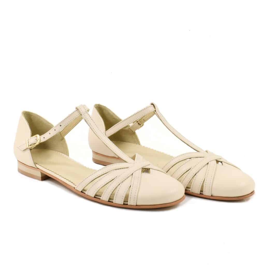 Sandale cu talpa joasa, piele naturala ivoire – Mirela