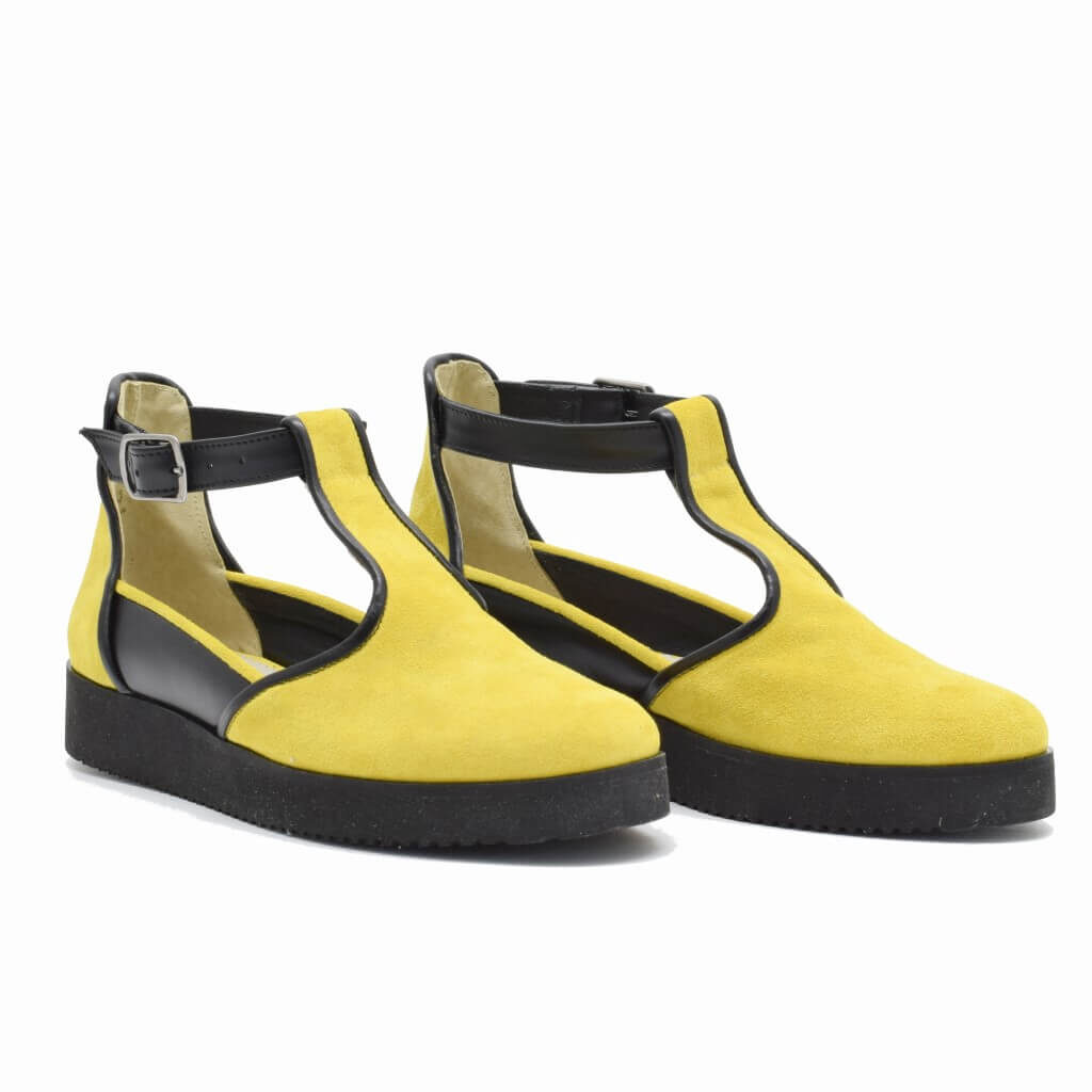 Sandale din piele naturală galben cu negru Terra X